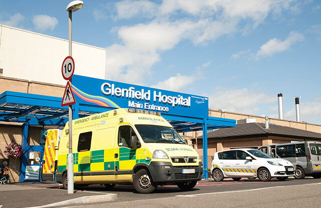 An image showing the Glenfield Hospital building