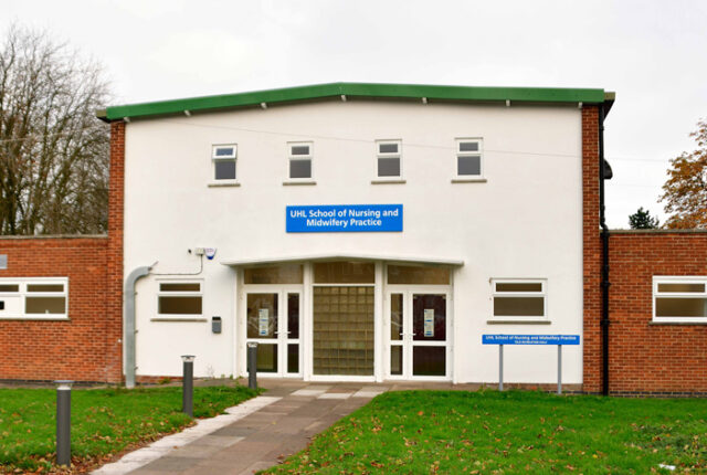 Frontal view of the school of nursing building